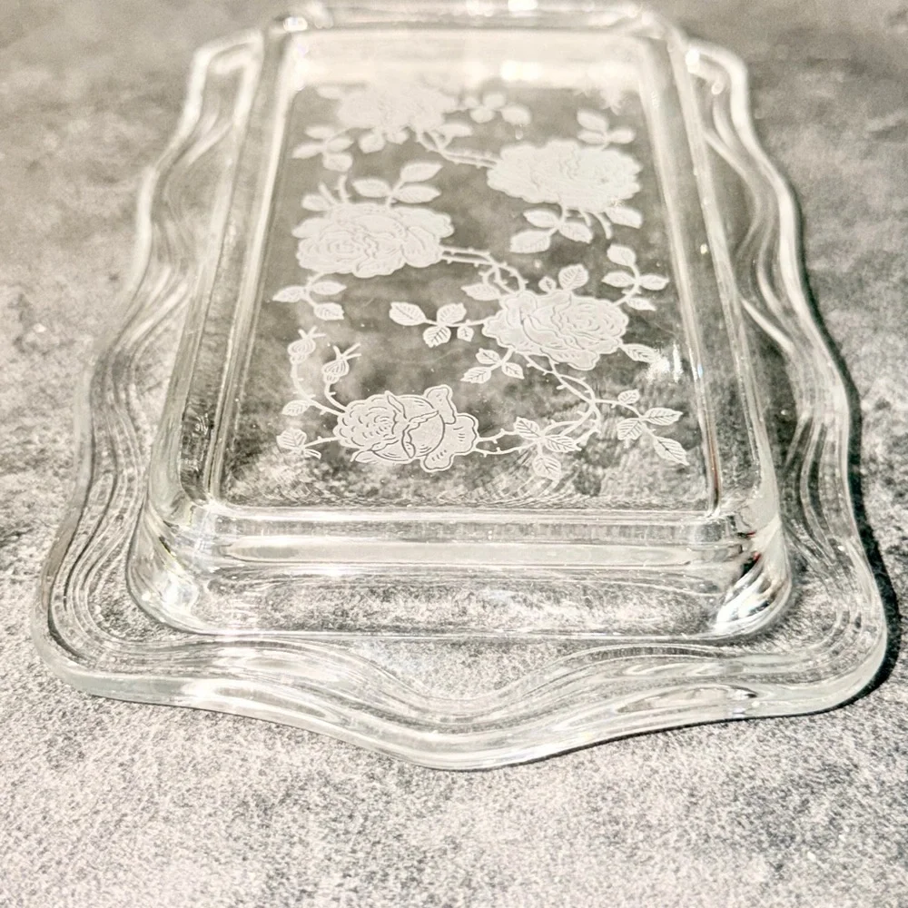 Fostoria Glass Etches Roses Butter Dish